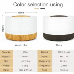 DOWNYPAWS - Diffuseur d'huiles essentielles - humidificateur à ultrasons (500 ml, faible bruit)