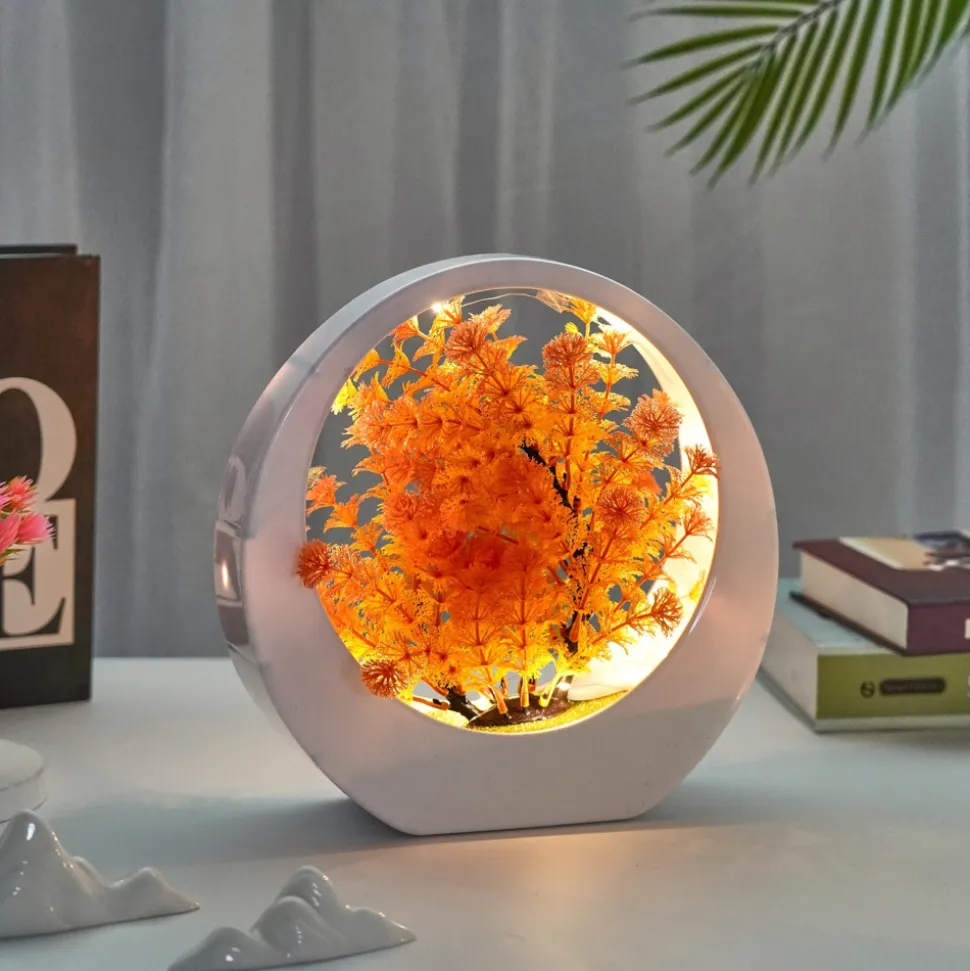 DOWNYPAWS - Plantes vertes artificielles fleurs en plastique créatives avec décoration de bureau lumineuse