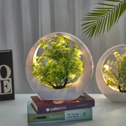 DOWNYPAWS - Plantes vertes artificielles fleurs en plastique créatives avec décoration de bureau lumineuse