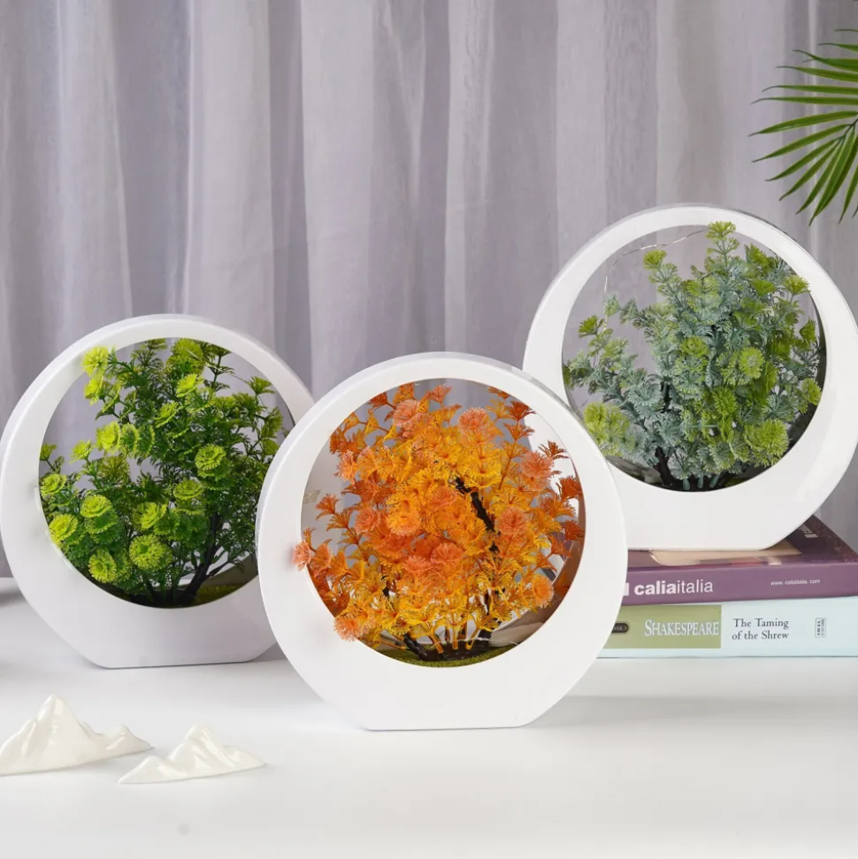 DOWNYPAWS - Plantes vertes artificielles fleurs en plastique créatives avec décoration de bureau lumineuse