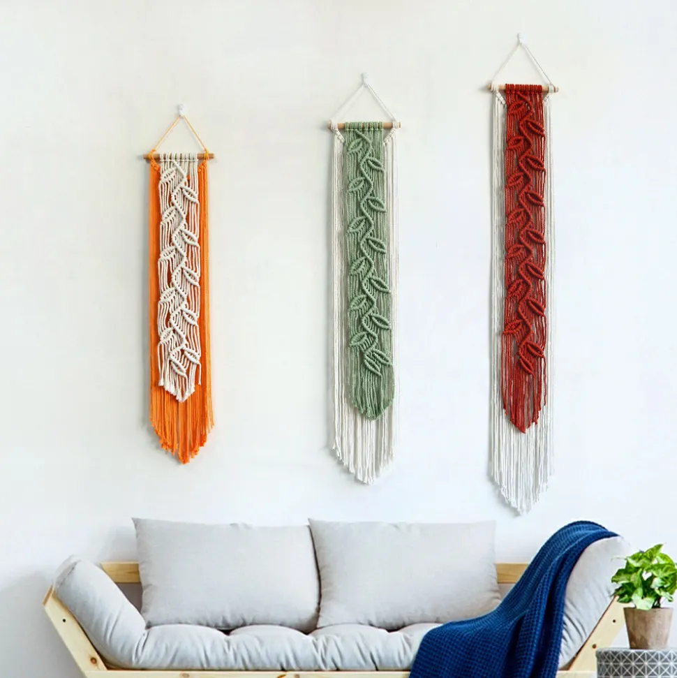 DOWNYPAWS - Tapis mural en coton bohème feuilles franges