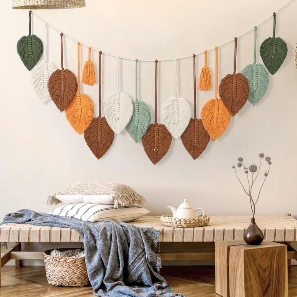 DOWNYPAWS - Tapis mural en forme de feuille en coton tissé à la main (80x38 cm)