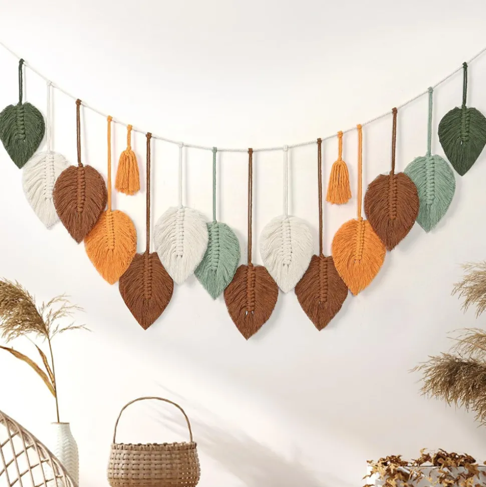 DOWNYPAWS - Tapis mural en forme de feuille en coton tissé à la main (80x38 cm)