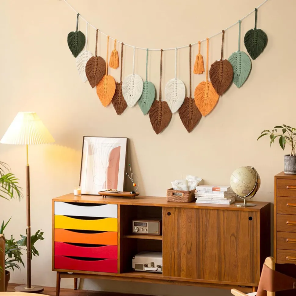 DOWNYPAWS - Tapis mural en forme de feuille en coton tissé à la main (80x38 cm)