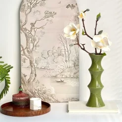 DOWNYPAWS - Vase décoratif en céramique en forme de bambou vert