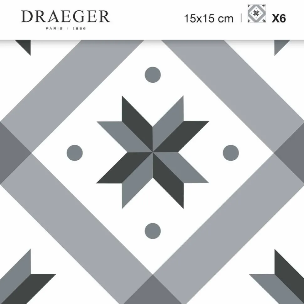 DRAEGER - Stickers carrelage 15 x 15 cm - étoile grise
