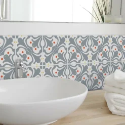 DRAEGER - Stickers carrelage 15 x 15 cm - motif gris et blanc