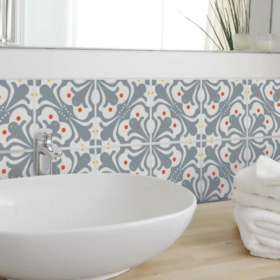 DRAEGER - Stickers carrelage 15 x 15 cm - motif gris et blanc