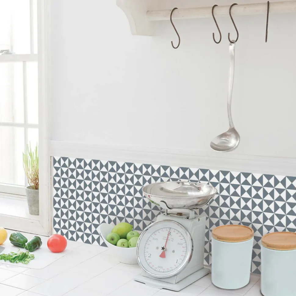 DRAEGER - Stickers carrelage 15 x 15 cm - triangles gris et blanc