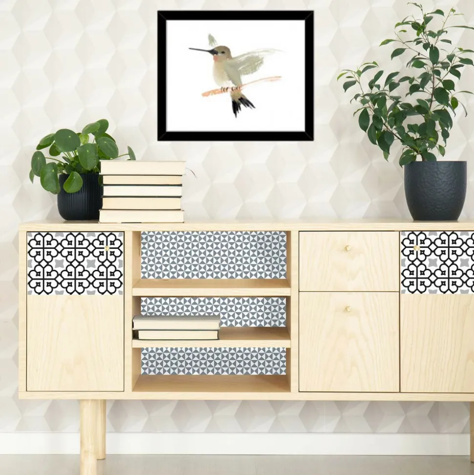 DRAEGER - Stickers carrelage 15 x 15 cm - triangles gris et blanc