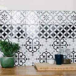 DRAEGER - Stickers carrelage 15 x 15 cm - triangles gris et blanc