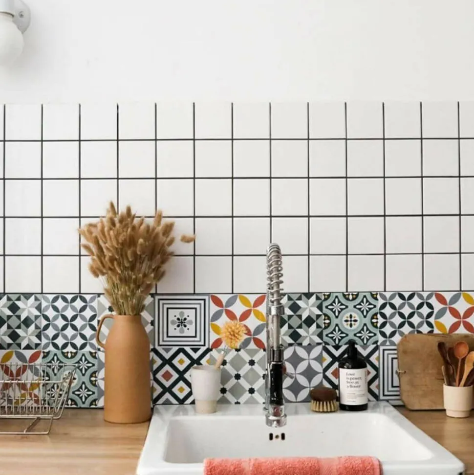 DRAEGER - Stickers carrelage 15 x 15 cm - fleur de lys graphique