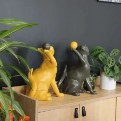 DRIMMER - Statuette en céramique chat avec balle shadow