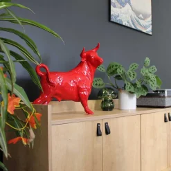 DRIMMER - Statuette taureau rouge en céramique feria