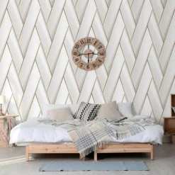 DUTCH WALLCOVERINGS - Papier peint geometric blanc et doré