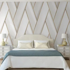 DUTCH WALLCOVERINGS - Papier peint geometric blanc et doré