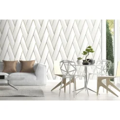 DUTCH WALLCOVERINGS - Papier peint geometric blanc et doré