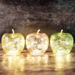 EDELWEISS - Lot de 3 lampes cremona pomme led en verre 16x16x17cm