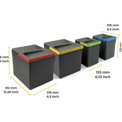 EMUCA - Bacs de tri pour tiroir de cuisine recycle 2 bacs de 12 litres et 2 bacs de 6 li