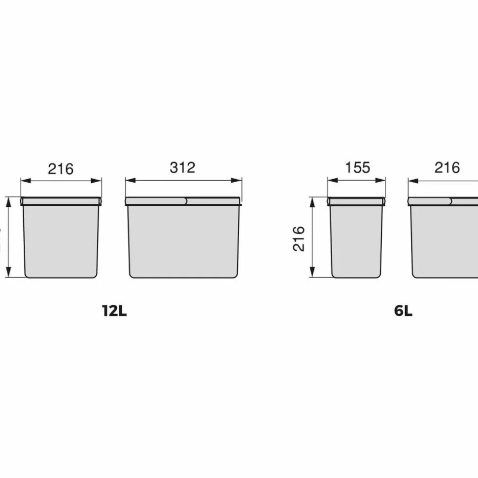 EMUCA - Bacs de tri pour tiroir de cuisine recycle 2 bacs de 12 litres et 2 bacs de 6 li
