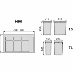 EMUCA - Kit de poubelles de cuisine avec base 2 bacs de 12 litres recycle