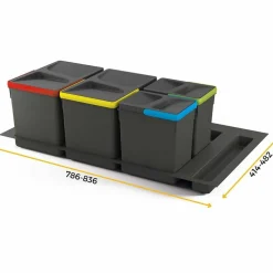 EMUCA - Kit de poubelles de cuisine avec base 2 bacs de 12 litres recycle