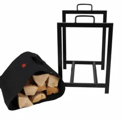 FANCY FLAMES - Porte bûches en tissu avec support en métal
