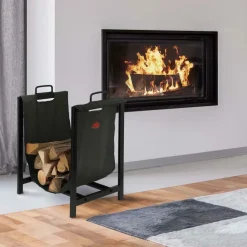 FANCY FLAMES - Porte bûches en tissu avec support en métal