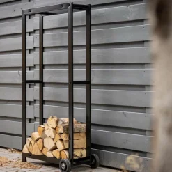 FANCY FLAMES - Porte bûches en métal avec 2 roues