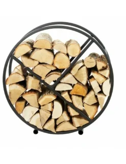 FARM COOK - Rack à bûches rond tsitsi en acier noir avec rangement 80 cm