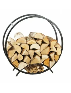 FARM COOK - Rack à bûches rond niri en acier noir avec pieds ø 80 cm