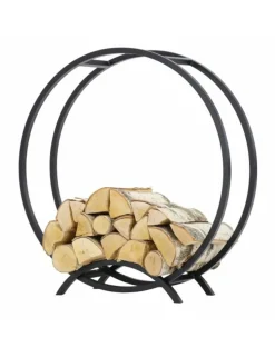 FARM COOK - Rack à bûches rond niri en acier noir avec pieds ø 80 cm