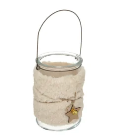 FEERIC LIGHTS & CHRISTMAS - Bougeoir photophore lanterne en verre avec fourrure et étoile