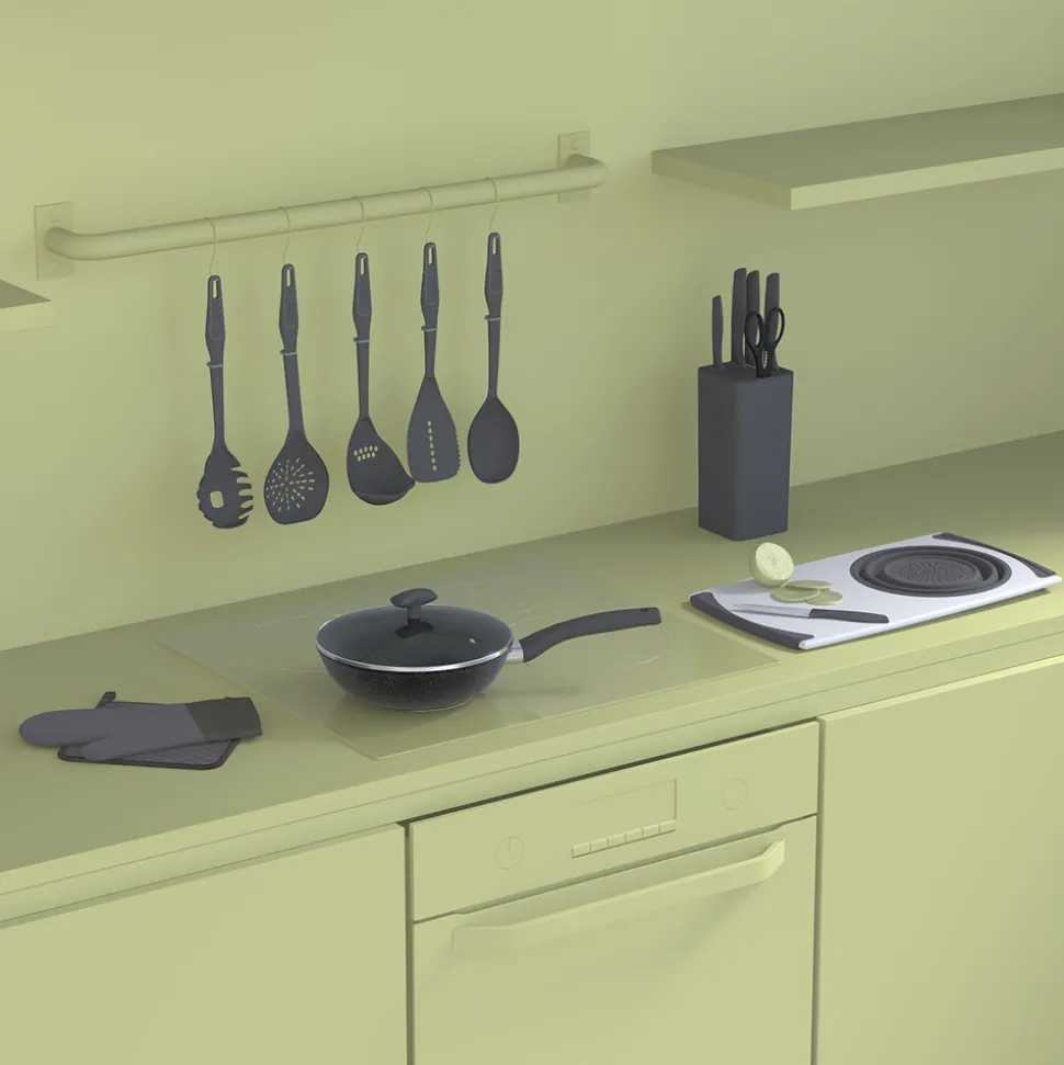 FIVE SIMPLY SMART - Bloc 5 couteaux avec ciseaux "néo" 36cm gris