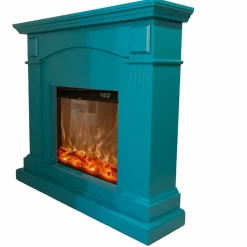 FUEGO - Cheminee electrique turquoise en mdf avec effet led et telecommande 1500w