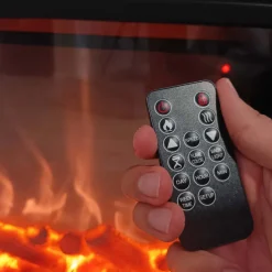 FUEGO - Cheminee electrique turquoise en mdf avec effet led et telecommande 1500w