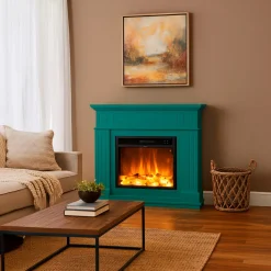 FUEGO - Cheminee electrique murale turquoise en mdf pour interieur contemporain