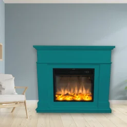 FUEGO - Cheminee electrique murale turquoise en mdf pour interieur contemporain