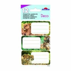 GLOBAL GIFT - 12 étiquettes adhésives scolaires - rectangle - photos félins