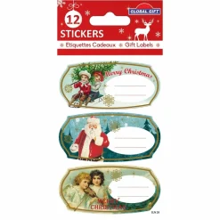 GLOBAL GIFT - 12 étiquettes adhésives de noël - médaillons vintage