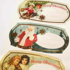 GLOBAL GIFT - 12 étiquettes adhésives de noël - médaillons vintage