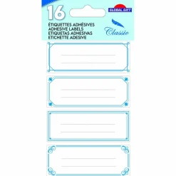 GLOBAL GIFT - 16 étiquettes adhésives scolaires - filigrane - bleu