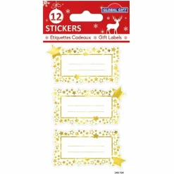 GLOBAL GIFT - 12 étiquettes adhésives de noël - étoiles dorées iridescentes