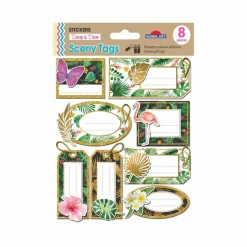 GLOBAL GIFT - 8 étiquettes autocollantes cadeaux - tropical - paillettes