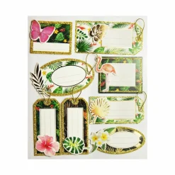 GLOBAL GIFT - 8 étiquettes autocollantes cadeaux - tropical - paillettes
