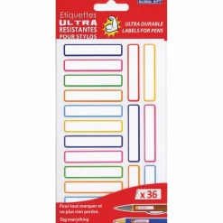 GLOBAL GIFT - 36 étiquettes plastifiées - couleurs primaires - ultra-résistantes