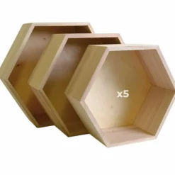 GRAINE CRÉATIVE - 5 blocs de 3 étagères hexagonales en bois