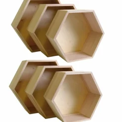 GRAINE CRÉATIVE - 2 blocs de 3 étagères hexagonales en bois 30-40 cm