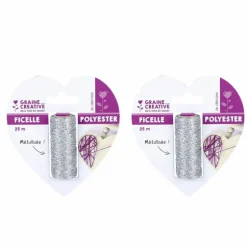 GRAINE CRÉATIVE - 2 bobines de ficelle métallisée argent 25 m