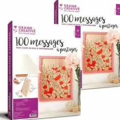 GRAINE CRÉATIVE - 2 cadres en bois personnalisables 30 x 42 cm - 100 messages coeurs